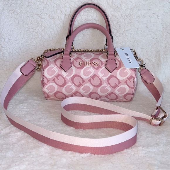 Guess Pink‎ and White Satchel with Gold Accents - Picture 10 of 16